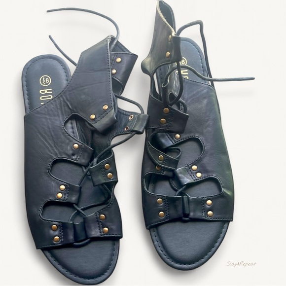 Black Gladiator Lace-Up Sandals Size 8 - Picture 1 of 13